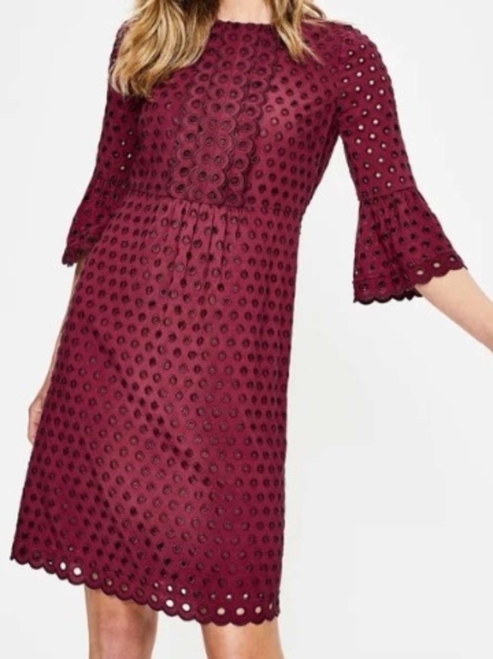 Boden Women’s Burgundy Eyelet Midi Dress SZ 16 - Picture 2 of 7